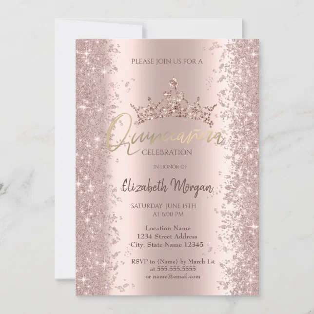 Chic Rose Gold Glitter Dust Crown Quincea Era Invitation Zazzle