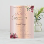 Chic Rose Gold Glitter Flowers Crown Quinceañera Invitation Zazzle