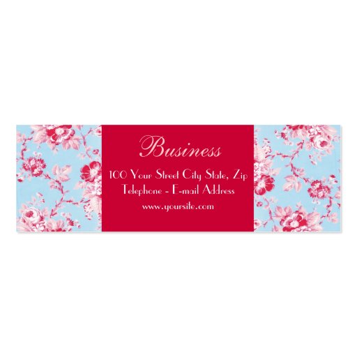 Chic Roses Blue Skinny Business Card 2