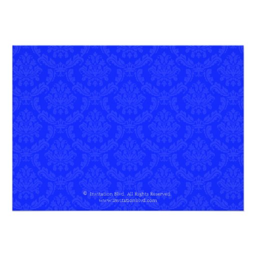 Chic Royal Blue Silver Damask Here Comes the Bride Personalized Invitation