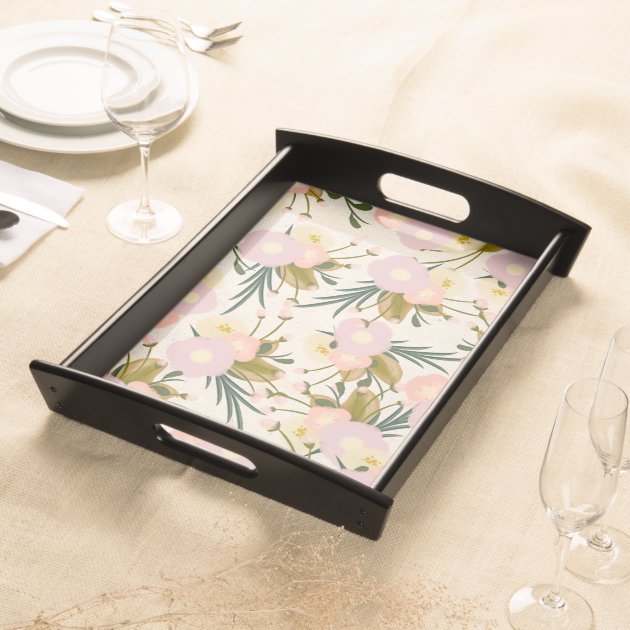 Chic Rustic Watercolor Retro Floral Lilac & Peach Serving Tray