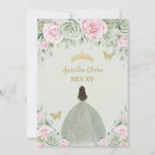 Chic Sage Green Baby Pink Floral Gold Quinceañera Invitation Zazzle