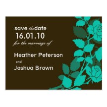 Chic Save the Date Blue & Brown Rose Postcard
