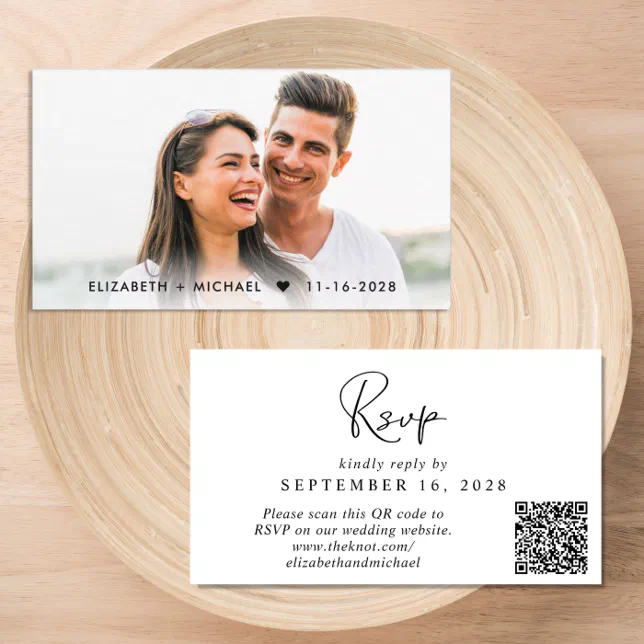 Chic Script Qr Code Wedding Rsvp Enclosure Card Zazzle