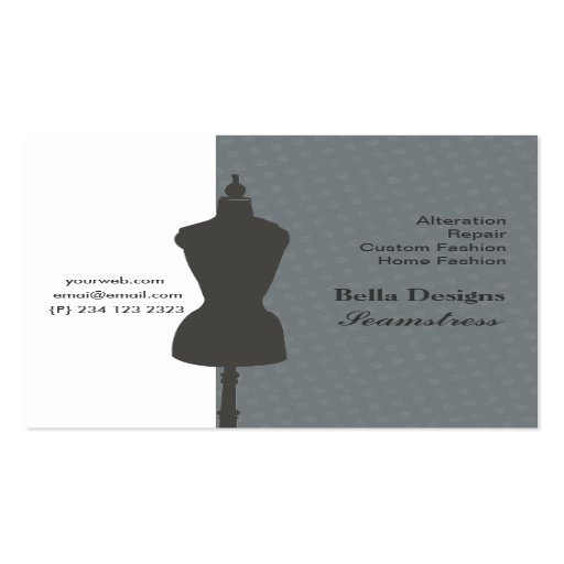 Chic Seamstress Dressmaker Sewing Business Cards (front side)