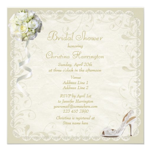 Chic Shoe & Bouquet Bridal Shower Custom Invitation
