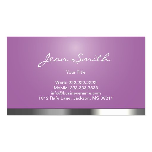 Chic Silver Nail Salon Purple Business Card (back side)