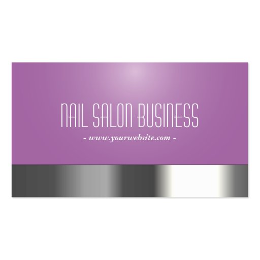 Chic Silver Nail Salon Purple Business Card (front side)