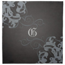 Chic Silver Scroll Black Monogram Napkins