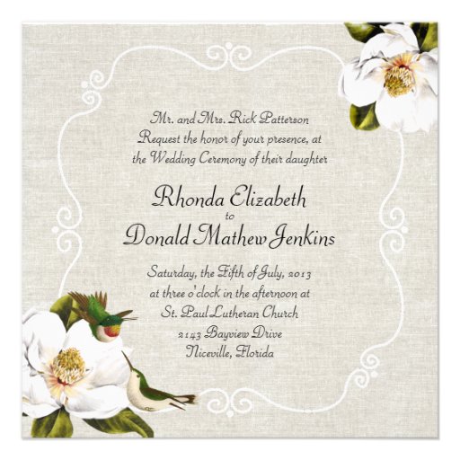 Chic Southern Magnolias & Hummingbirds Wedding Invites