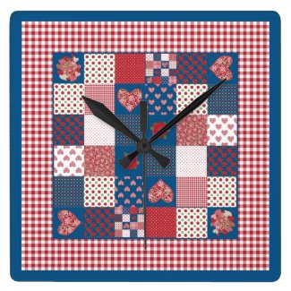 Chic Square Wall Clock, Faux-Patchwork, Gingham