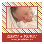 Chic stripes merry bright Christmas holiday photo Personalized Invite