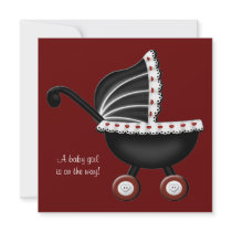 Chic Stroller Red Black Baby Girl Shower Invite