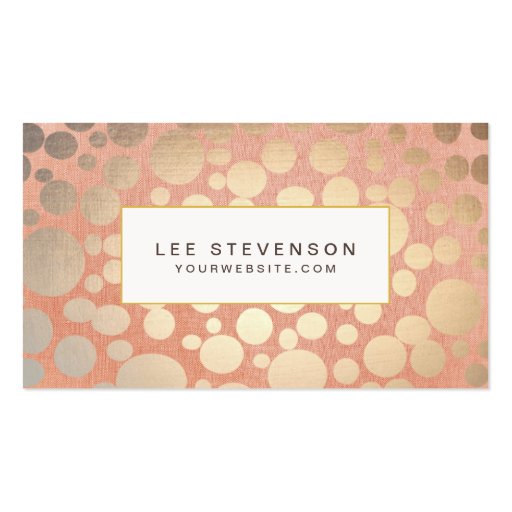 Chic Stylish Faux Gold Foil Circles & Peach Linen Business Cards (front side)
