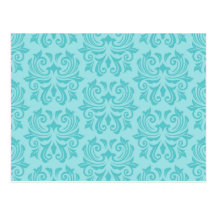 Chic stylish ornate aqua blue damask pattern postcards