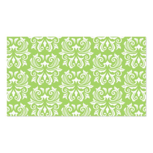 Chic stylish ornate lime green damask pattern business cards (back side)