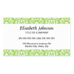 Chic stylish ornate lime green damask pattern business cards