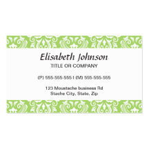 Chic stylish ornate lime green damask pattern business cards