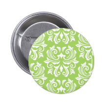 Chic stylish ornate lime green damask pattern button