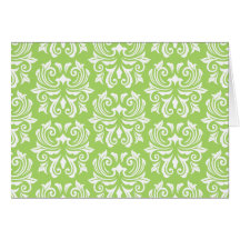 Chic stylish ornate lime green damask pattern cards