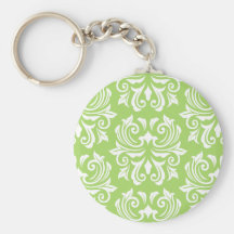 Chic stylish ornate lime green damask pattern keychain