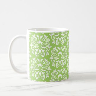 Chic stylish ornate lime green damask pattern mug