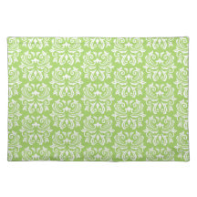 Chic stylish ornate lime green damask pattern place mats