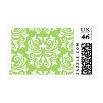 Chic stylish ornate lime green damask pattern postage
