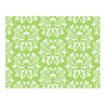 Chic stylish ornate lime green damask pattern post cards