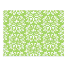 Chic stylish ornate lime green damask pattern post cards