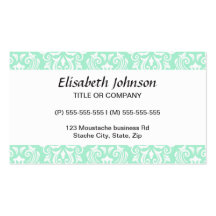 Chic stylish ornate mint green damask pattern business cards