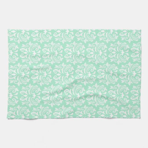 Chic stylish ornate mint green damask pattern hand towel Zazzle