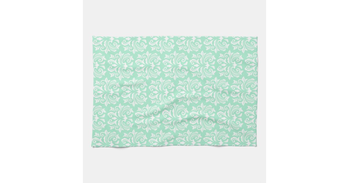 Chic stylish ornate mint green damask pattern hand towel Zazzle