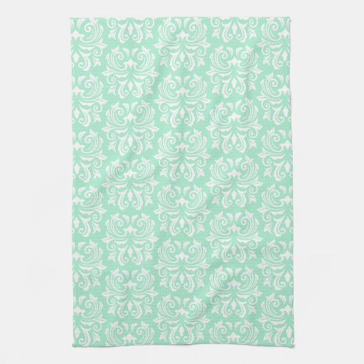 Chic stylish ornate mint green damask pattern hand towel Zazzle