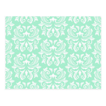 Chic stylish ornate mint green damask pattern post card