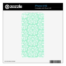 Chic stylish ornate mint green damask pattern iPhone 4 decal