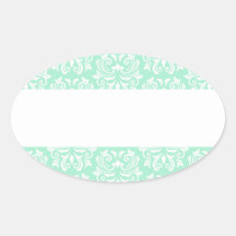 Chic stylish ornate mint green damask pattern oval sticker