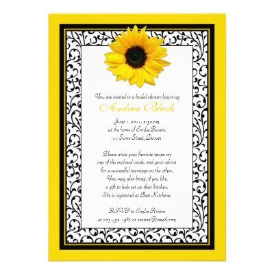 Chic Sunflower Recipe Bridal Shower Invitation