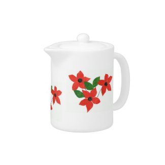Chic Tea Pot with Red Flowers