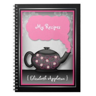 Chic Tea Time Pink & Black Recipe Notebook notebook