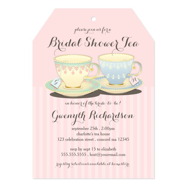 Chic Teacup Duet Bridal Shower Tea Party 5x7 Paper Invitation Card (front side)