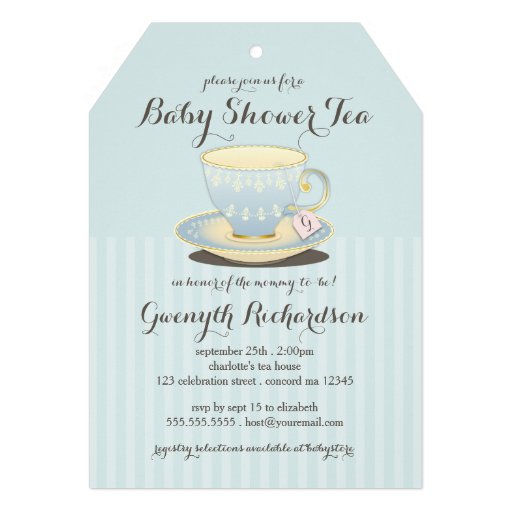Chic Teacup in Blue Baby Shower Tea Party Invite