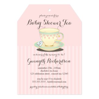 Chic Teacup on Pink Baby Shower Tea Party 5x7 Paper Invitation Card