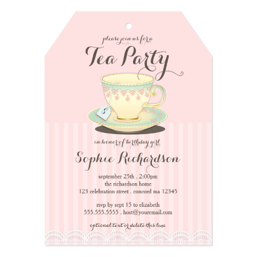 Chic Teacup on Pink Birthday Tea Party Custom Announcement