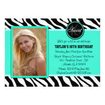 Chic Teal and Black Zebra Print Photo Invite