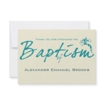 Chic Teal Baptism Photo Thank You Card Custom Announcements