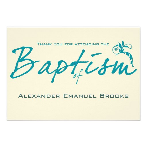 Chic Teal Baptism Photo Thank You Card Custom Announcements