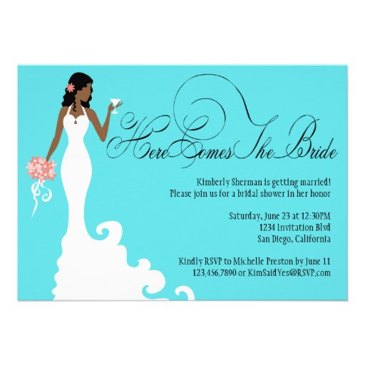 Chic Teal Black Coral Here Comes the Bride Card