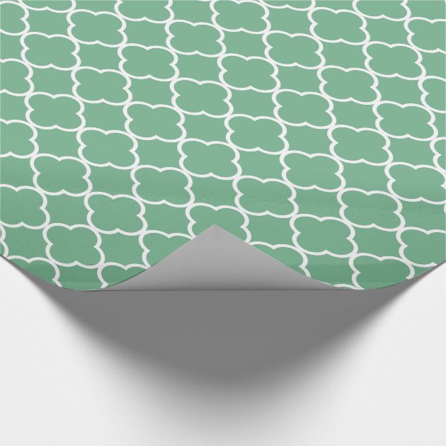 Chic Teal Green Quatrefoil Pattern Wrapping Paper 4/4