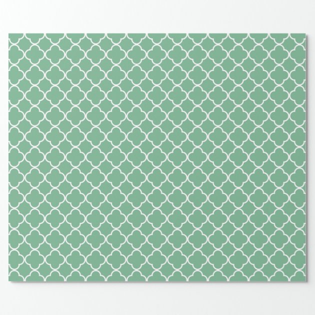 Chic Teal Green Quatrefoil Pattern Wrapping Paper 3/4